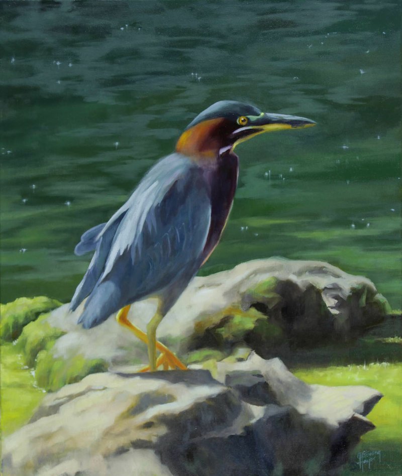 “Fishing Along Sager Creek” is one of Julie Hayes’ works in oil.
