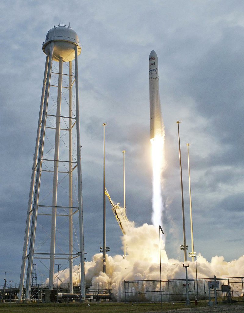 Orbital ATK’s Antares rocket lifts off from NASA’s Wallops Flight Facility in Wallops Island, Va., on Sunday.