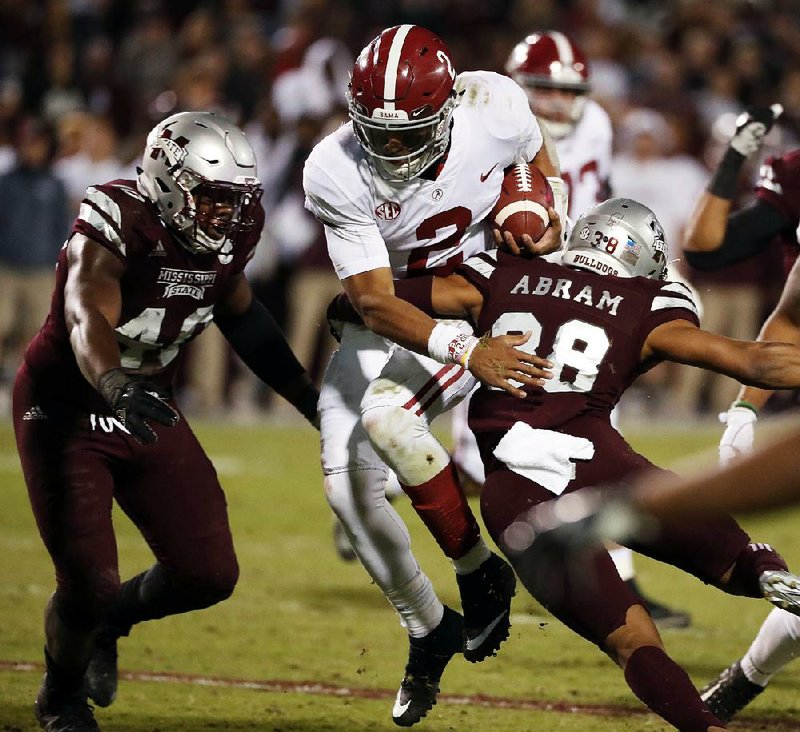 Alabama quarterback Jalen Hurts (2) led the Crimson Tide to two fourth-quarter scoring drives in a 31-24 victory over Mississippi State on Saturday. With numerous injuries on defense and the come-from-behind victory over the Bulldogs, the Crimson Tide are hoping their ability to overcome adversity benefits them the remainder of the season.