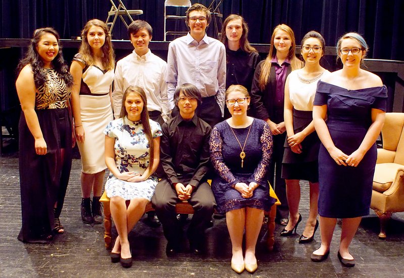 Photo by Randy Moll Sadie Reece (front, left), Wayne Lee, Allison Smith, Shawna Moua (back, left), Katelyn Smith, Adam Lee, Andrew Reynoso, Jaden Lothes, Autumn Veile, Cerese Lor and Paige Setzer paused from practice for a group photo on Thursday as they were preparing for their upcoming play, called "Altered Perceptions," written and directed by Tiffanie Jones, Gentry High School's drama instructor. The show opens Thursday, Nov. 16, at 7 p.m. Students can watch the play during second hour on Friday, Nov. 17. It will play again on Saturday at 1:30 and 7 p.m.