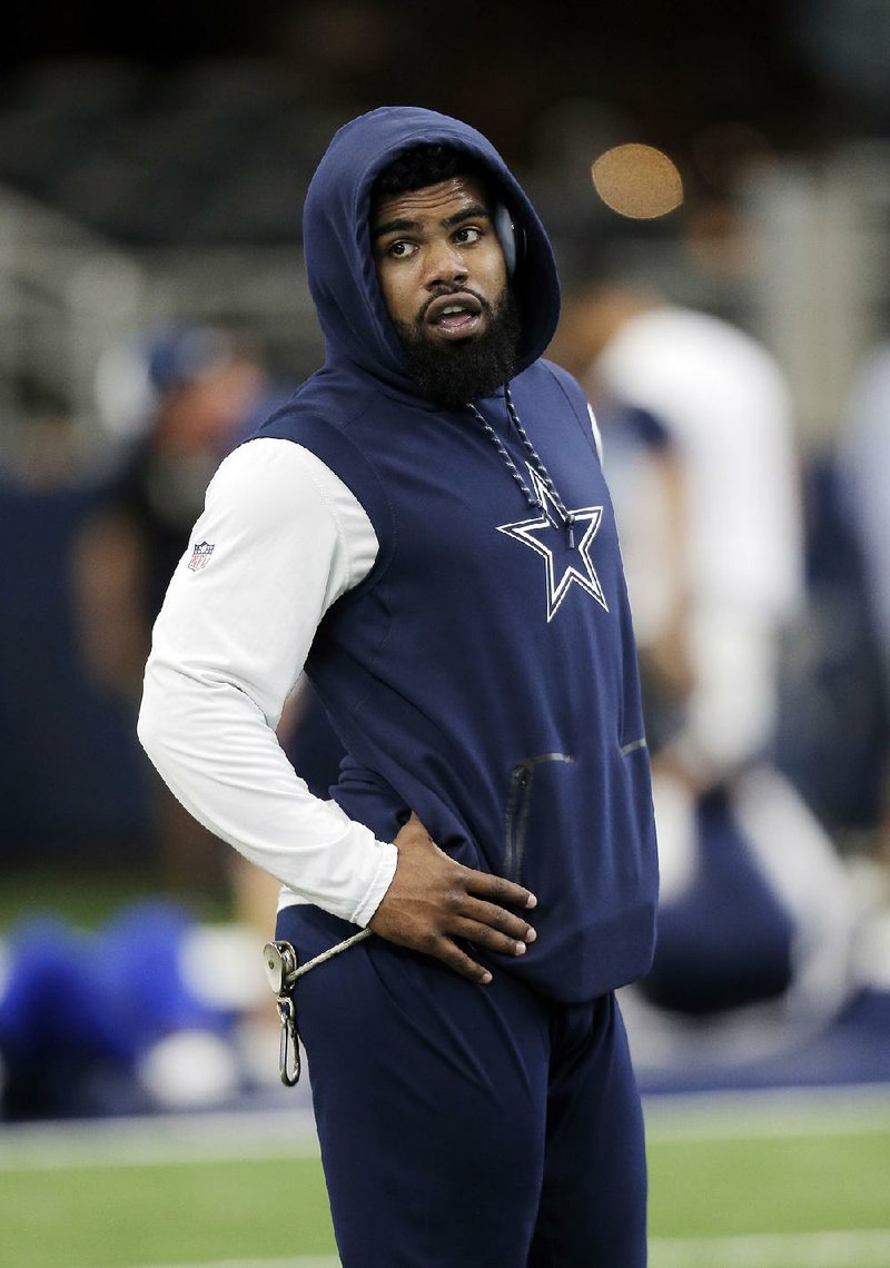 Dallas Cowboys running back Ezekiel Elliott will miss the team’s next five games because of a suspension over alleged domestic violence. Elliott is scheduled to return to the Cowboys for their Dec. 24 game against the Seattle Seahawks. 