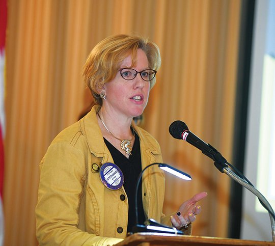 The Sentinel-Record/Mara Kuhn PLANS FOR EDUCATION: Hot Springs School District Superintendent Stephanie Nehus speaks during the Hot Springs National Park Rotary Club's weekly meeting Wednesday at the Arlington Resort Hotel & Spa.