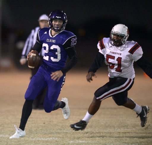 NWA Democrat-Gazette/ANDY SHUPE Elkins is in the playoffs again with sophomore Quinn McClain as the starter at quarterback. The Elks will host Atkins in a second-round game tonight at Elkins.