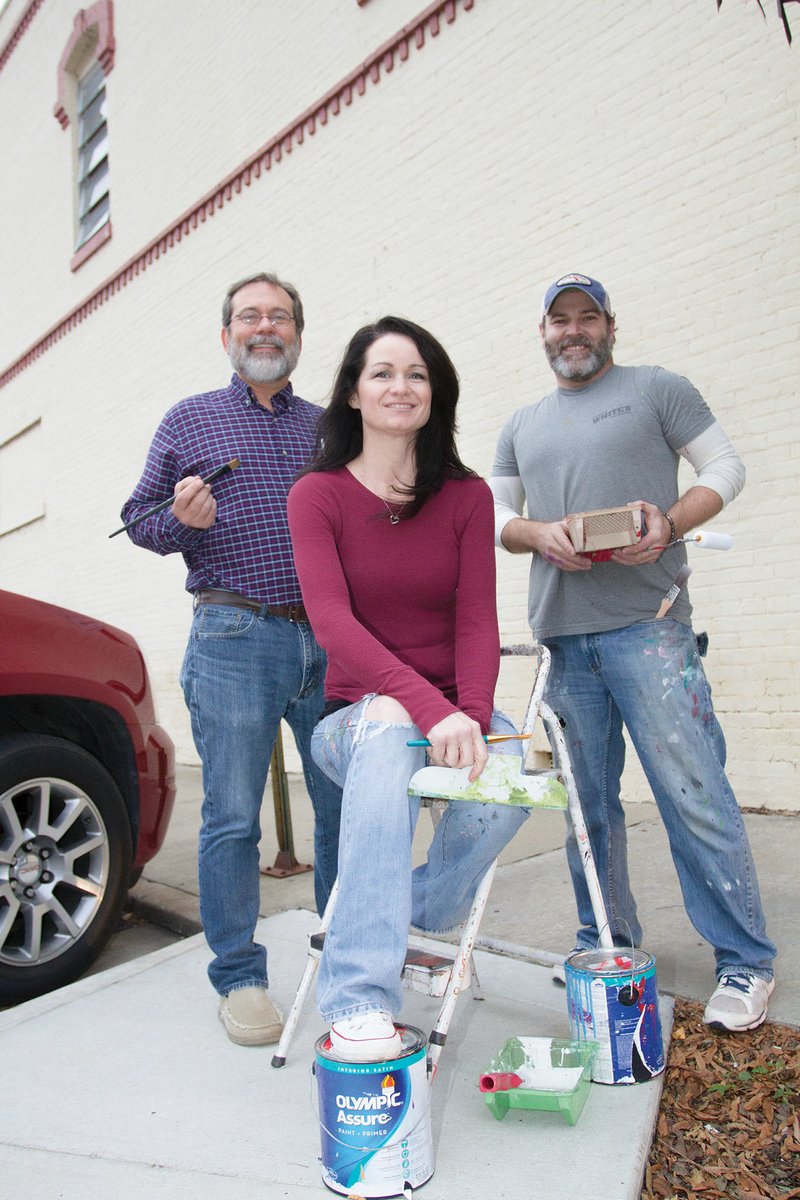 Searcy artists Daniel Adams, from left, Angela Turney and Jason White will paint a mural on the outside of Quattlebaum Music in downtown Searcy as part of the Think ART Project.