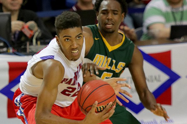 Parkview's Javon Franklin (22) steals the ball from Milles' Quawn Marshall during the 5A State Championship Game on Thursday, March 9, 2017, in Hot Springs.