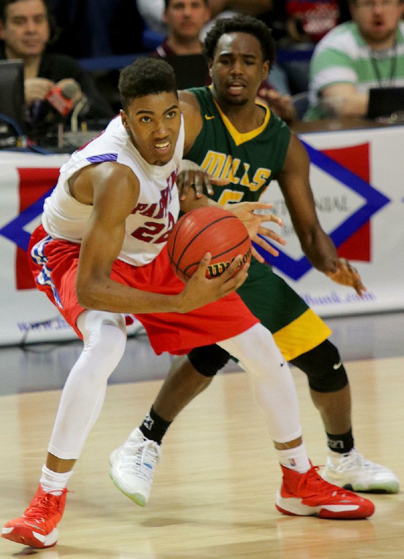  3/9/17
Arkansas Democrat-Gazette/STEPHEN B. THORNTON
Parkview‚Äôs Javon Franklin (22) steals the ball from Mills‚Äô Quawn Marshall , background, and is fouled with 15 wish seconds left  during their Class 5A State Championship basketball game Thursday in Hot Springs.