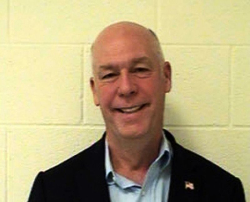 This Aug. 25, 2017, booking photo originally provided by the Gallatin County Detention Center shows U.S. Rep. Greg Gianforte, R-Mont. 