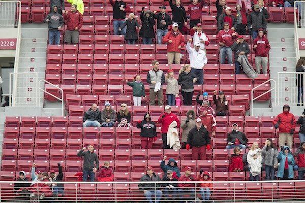 There were plenty of empty seats for Arkansas' 28-21 loss to Mississippi State Saturday, Nov. 18, 2017, at Reynolds Razorback Stadium in Fayetteville. 