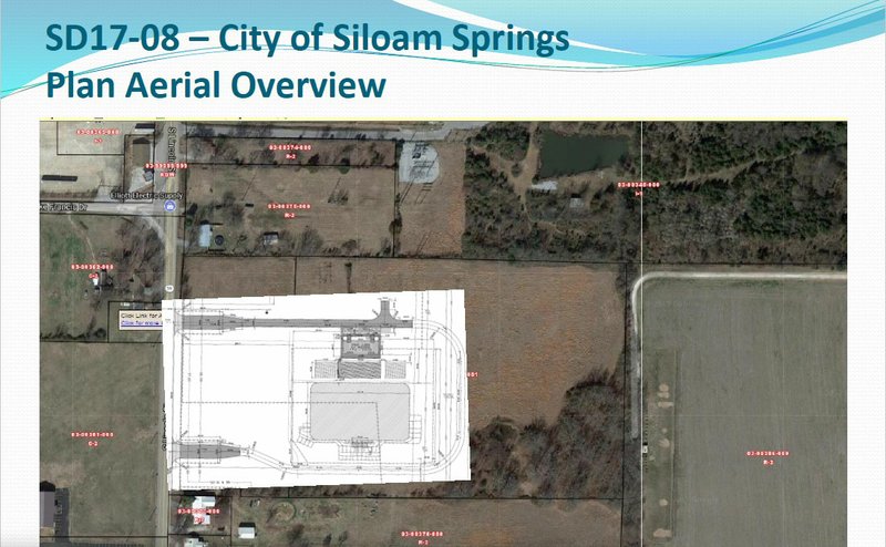 Courtesy City of Siloam Springs An aerial view with site plans laid over the area for the proposed rodeo grounds.