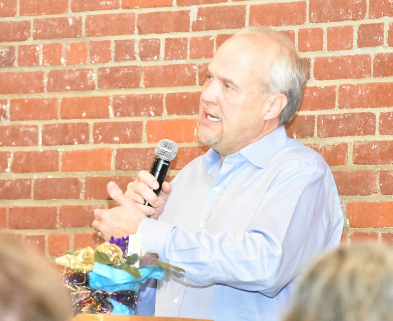 Mike Capshaw/Siloam Sunday David Allen spoke about why supporting the Boys and Girls club was important to his parents, Pat and Pete Allen, during the third annual Bill Foreman Hall of Fame banquet, which was hosted by the Boys and Girls Club of Western Benton County at 28 Springs on Tuesday.