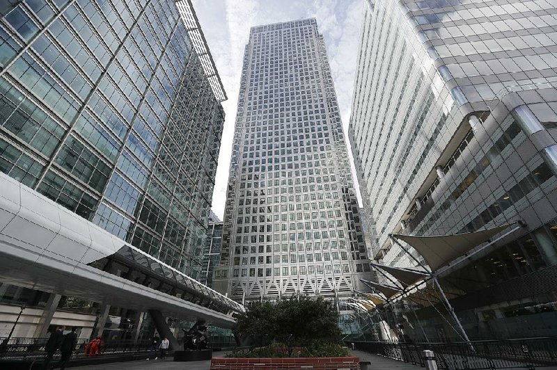 One Canada Square (center) in London hosts the offices of the European Banking Authority, which will have to find a new home when the U.K. departs from the European Union.