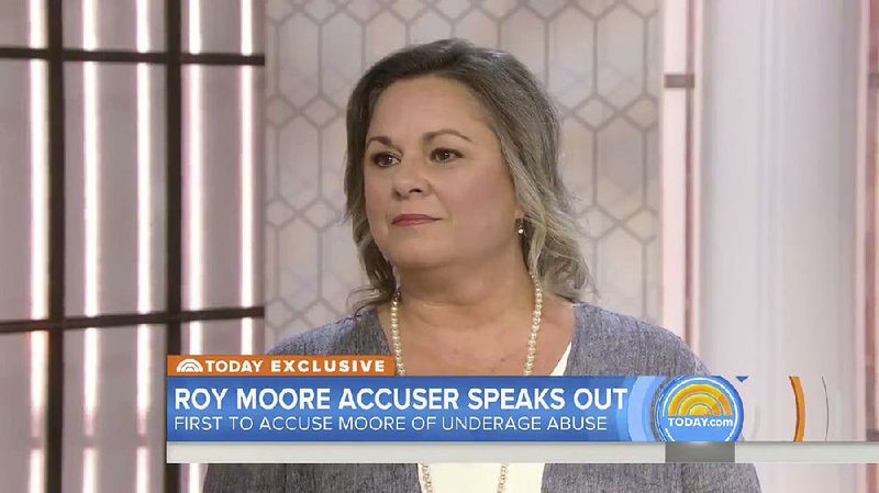 In this frame from video, Leigh Corfman speaks on  NBC's "Today" show during an interview in New York that aired Monday, Nov. 20, 2017.  Corfman is accusing Alabama Senate candidate Roy Moore of initiating sexual contact when she was 14. 