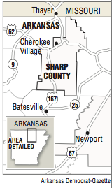A map showing the location of Sharp County.