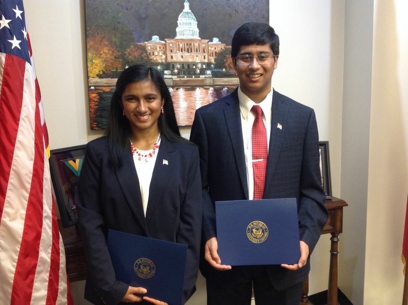 Arthi Krishna, left, and brother Arjun Krishna won the 2017 Congressional App Challenge for U.S. Rep. Steve Womack's 3rd Congressional District of Arkansas. The Bentonville High School students designed an application called BookGazers that's meant to encourage children to read.