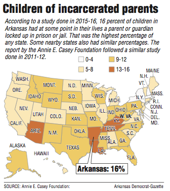 A map showing children of incarcerated parents