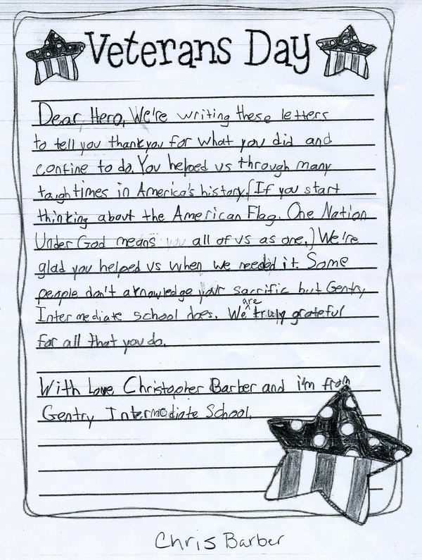 Student letters thank local veterans