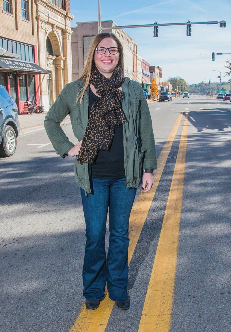 Morgan Zimmerman stands in downtown Morrilton. She was named Morrilton Citizen of the Year by the Morrilton Area Chamber of Commerce and is active with the chamber, the Century League and Main Street Morrilton. Sarah Croswell, executive director of Main Street Morrilton, said Zimmerman is the head of the Promotions Committee, and “she does lots behind the scenes that nobody would ever know.”
