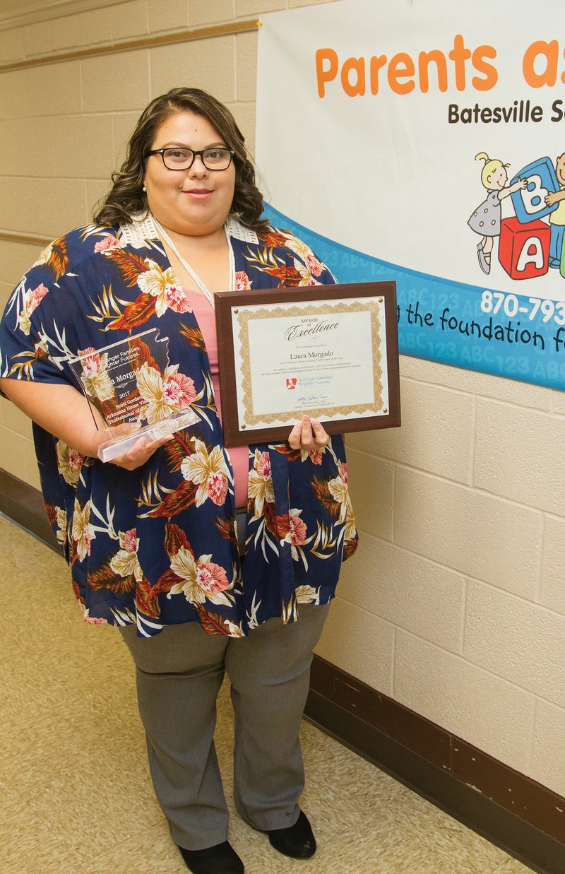 Laura Morgado, a staff member of the Parents as Teachers program for the Batesville School District, was honored as the Scott Gordon Arkansas Home Visiting Professional of the Year during a conference in Hot Springs on Nov. 7. Morgado has worked for the Batesville School District for six years after earning an associate degree in early-childhood care from the University of Arkansas Community College at Batesville.