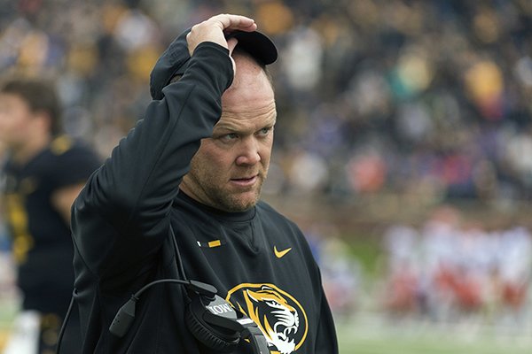 Missouri head coach Barry Odom watches his team play during the third quarter of an NCAA college football game against Florida Saturday, Nov. 4, 2017, in Columbia, Mo. Missouri won the game 45-16. (AP Photo/L.G. Patterson)


