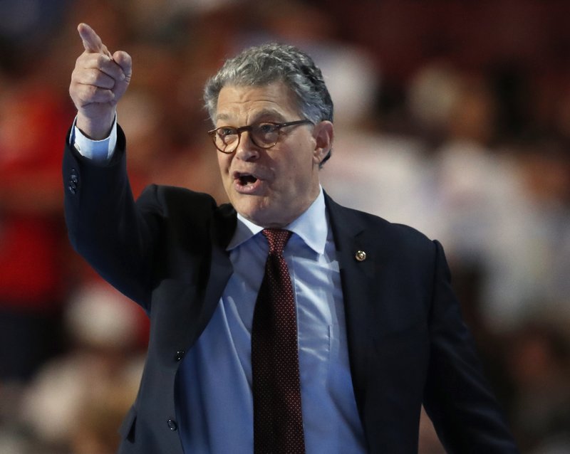 The Associated Press FRANKEN: In this July 25, 2016, photo, Sen. Al Franken, D-Minn., takes the stage at the Democratic National Convention in Philadelphia. Franken has spent much of his nine years as senator trying to shed his funnyman image and digging into issues. That rising trajectory has been interrupted by allegations that he forcibly kissed one woman and squeezed another's buttocks without their permission.