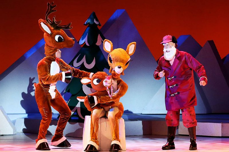 Rudolph and his family get a visit from Santa Claus in Rudolph the Red-Nosed Reindeer: The Musical, onstage this week at Fayetteville’s Walton Arts Center.