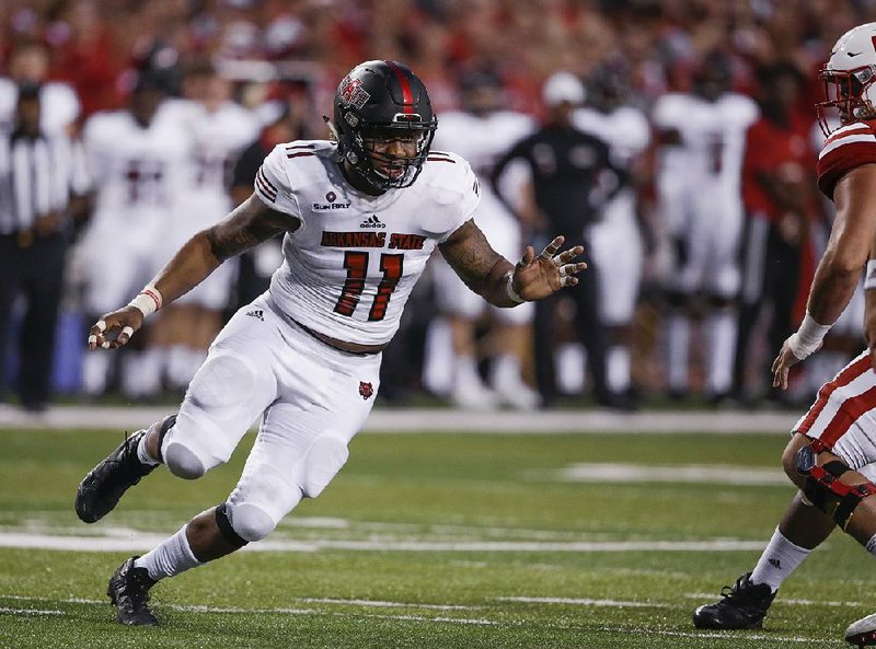 Arkansas State defensive end Ja’Von Rolland-Jones (11) has 11 sacks on the season and 41 1/2 in his career, 2 1/2 shy of the NCAA Division I career record set by Arizona State’s Terrell Suggs from 2000-2002. 