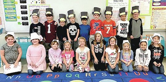 Submitted photo First-grade students in Haley Thornton's class at Cutter Morning Star Elementary School recently made and wore pilgrim hats for a Thanksgiving lunch. They learned about the Pilgrims, the Mayflower and the history of the Thanksgiving holiday.