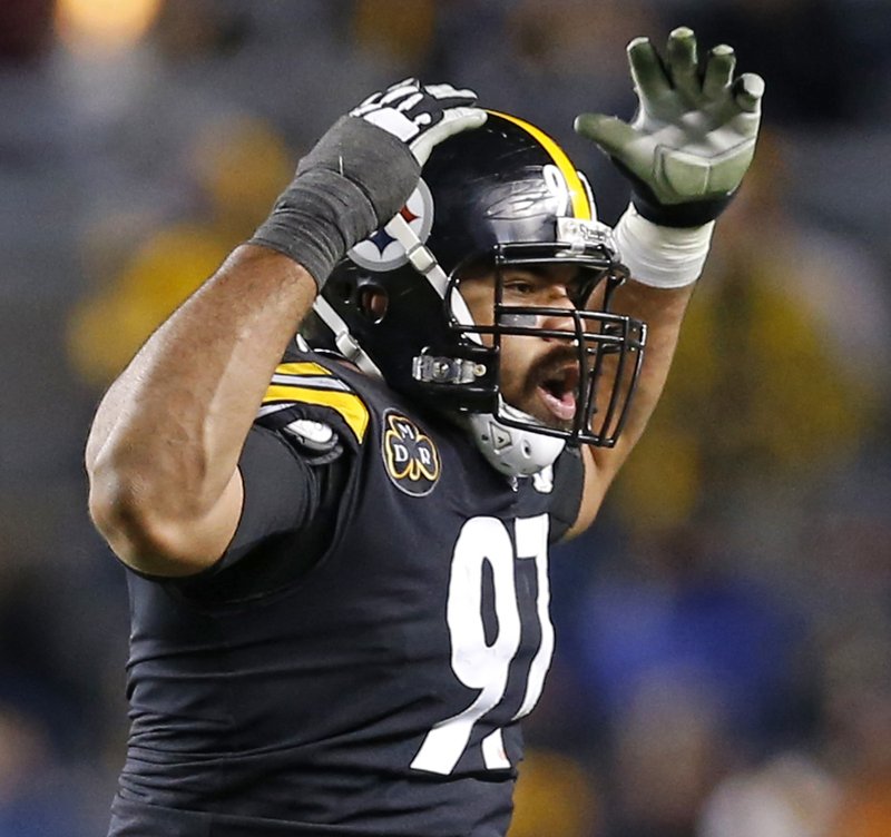The Associated Press QUESTIONABLE KICK: Pittsburgh Steelers defensive end Cameron Heyward (97) celebrates a missed field goal attempt by Green Bay Packers kicker Mason Crosby (2) during the second half of an NFL game in Pittsburgh Sunday.