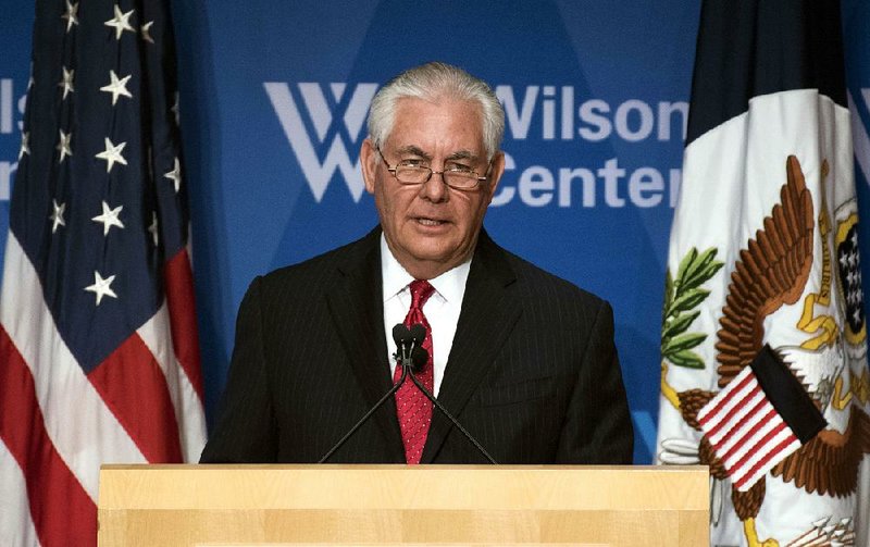 Secretary of State Rex Tillerson delivers an address Tuesday at the Wilson Center in Washington. 