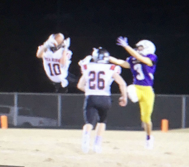 Photograph courtesy of Stephanie Harwell Blackhawk junior Carson Rhine (No. 10) made a sensational leaping interception to stop the Bearcat drive during the third quarter Friday night.