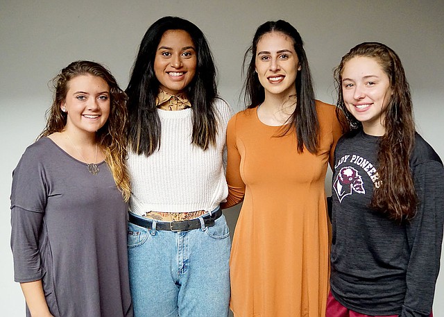 WESTSIDE EAGLE OBSERVER/Randy Moll Gentry High School candidates for the title of basketball homecoming queen are Haley Hays (left), Chastery Fuamatu, Hannah Boss and Kya DeZurik. The four seniors are members of the Gentry girls' basketball team. The winner will be chosen at coronation ceremonies at 5:15 p.m. on Friday in the GHS competition gym. A pep rally will also be held at 2:15 p.m. Varsity games begin at 6 p.m.