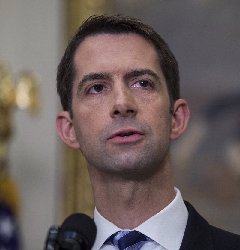Sen. Tom Cotton, R-Ark., at the White House in Washington on Aug. 2, 2017. MUST CREDIT: Bloomberg photo by Zach Gibson.