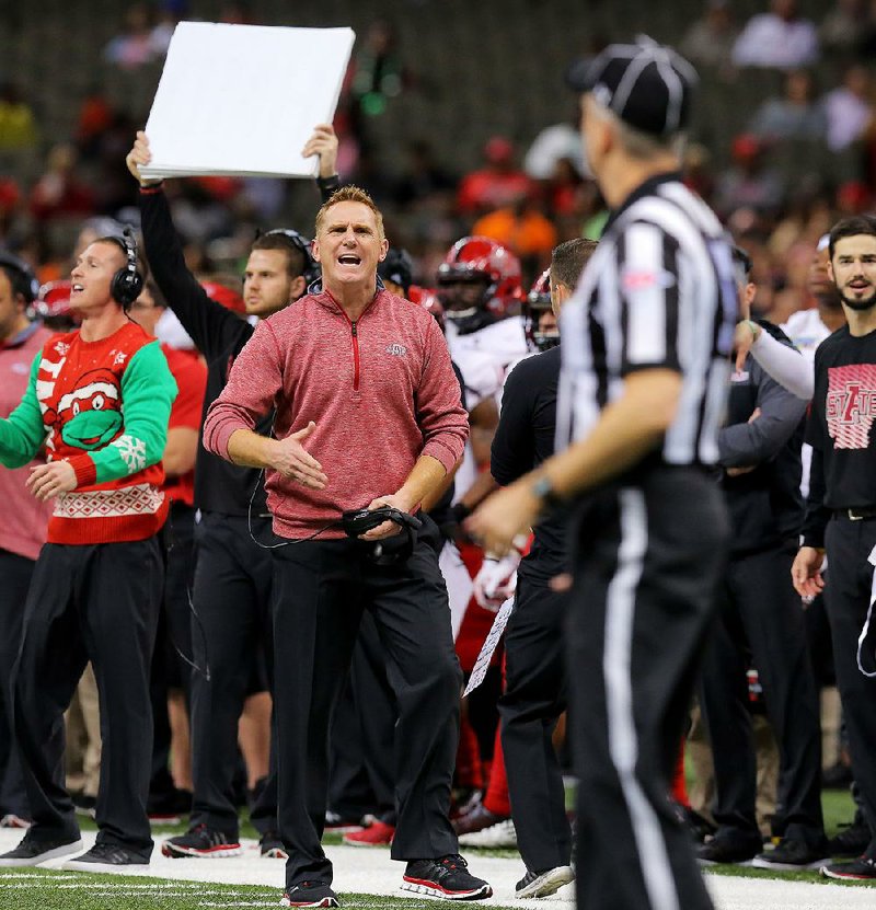 Coach Blake Anderson (left) and the Arkansas State Red Wolves last played in the New Orleans Bowl in 2015, losing to Louisiana Tech 47-28. It was the first time in five years that a Sun Belt Conference team other than Louisiana-Lafayette played in the New Orleans Bowl. 