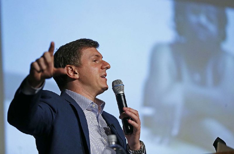 James O’Keefe of Project Veritas speaks Wednesday at Southern Methodist University campus in Dallas. 
