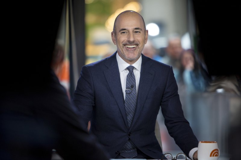 This Nov. 16, 2017 photo released by NBC shows Matt Lauer during a broadcast of the "Today," show in New York. NBC News fired the longtime host for "inappropriate sexual behavior." Lauer's co-host Savannah Guthrie made the announcement at the top of Wednesday's "Today" show. (Zach Pagano/NBC via AP)