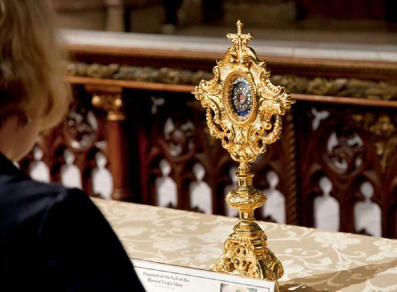 A relic believed to be a fragment from Mary’s veil is on display at Saint Francis de Sales Oratory in St. Louis. The touring relics will be shown in De Queen and Texarkana on Monday and Tuesday. 