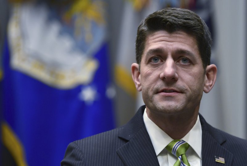 House Speaker Paul Ryan of Wis., speaks during a meeting with President Donald Trump in the Roosevelt Room of the White House in Washington, Tuesday, Nov. 28, 2017, along with Republican congressional leaders. (AP Photo/Susan Walsh)