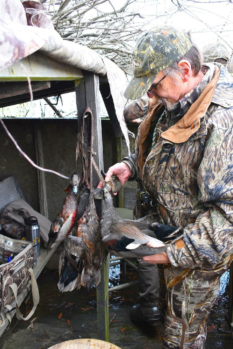 Glen Chase adds a gadwall to the strap Nov. 25 during a duck hunt in Arkansas County.
