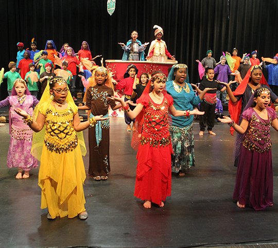 Oaklawn Magnet School students take part in a dress rehearsal for the school's production of Aladdin Friday, December 1, 2017. The musical features 20 main characters and nearly 300 students in supporting roles for each performance. The shows are schedule for 9 a.m. and 6 p.m. Tuesday and Thursday and are free and open to the public. (The Senitnel-Record/Ricahrd Rasmussen)