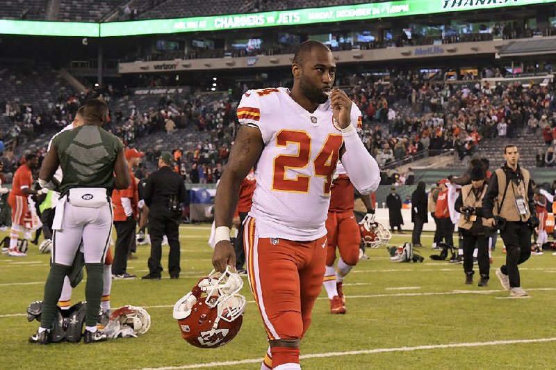 Darrelle Revis of the Kansas City Chiefs leaves the field after the Chiefs lost 38-31 to the New York Jets. The loss was the Chiefs’ sixth in the past seven games leading a Kansas City-based columnist to say the Chiefs are in free-fall, showing an ability to fi nd a way to lose every week.