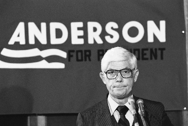 In this July 2, 1980 file photo, Independent presidential candidate Rep. John Anderson of Illinois ponders a question from reporters during a press conference in Washington. 