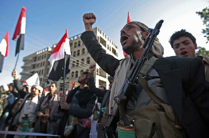 Yemenis rally in Sanaa on Tuesday in support of the Shiite rebels known as Houthis, who have been blamed in the killing of Yemen’s former president. 