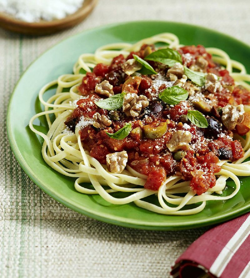 Pasta Puttanesca With Mixed Olives and Walnuts 
