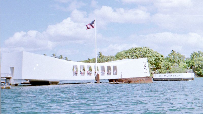Photo by Carol Linzey Pictured is the USS Arizona Memorial in Pearl Harbor, Hawaii, taken in 2003.