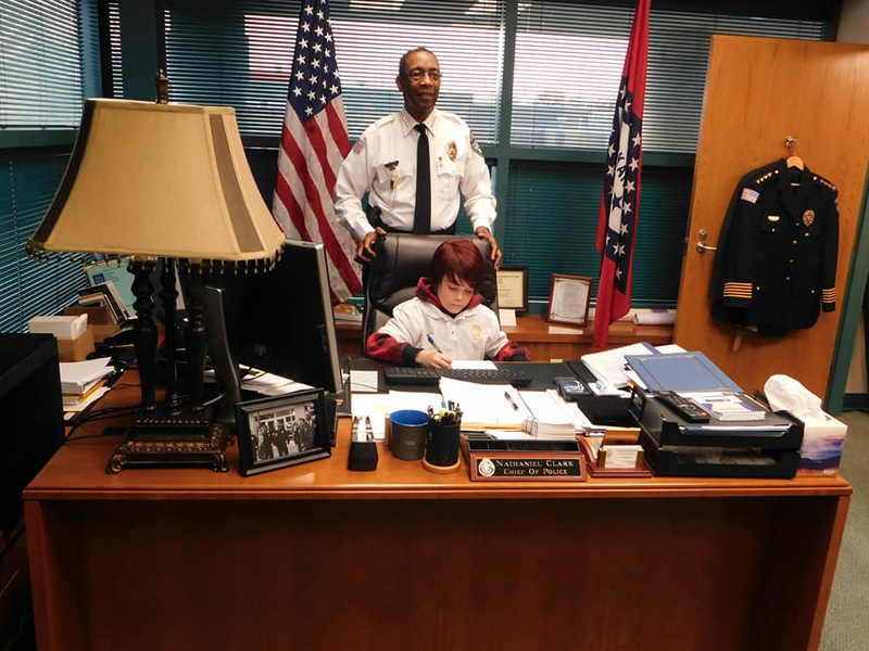 Pheonix Bomar was honored with the Fort Smith Police Department's Life Saving Award, and the agency also made him its chief for a day. (Photo courtesy Fort Smith Police Department)