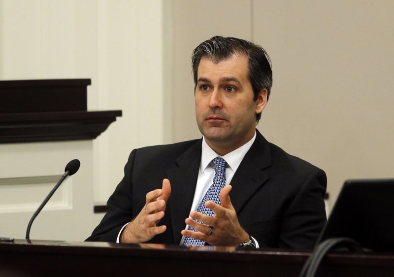 Post and Courier/GRACE BEAHM In a Nov. 29, 2016 file photo, former North Charleston police officer Michael Slager testifies during his murder trial at the Charleston County court in Charleston, S.C. Slager was sentenced to 20 years in prison Thursday, Dec. 7, 2017, for 2015 fatal shooting of unarmed black motorist Walter Scott.