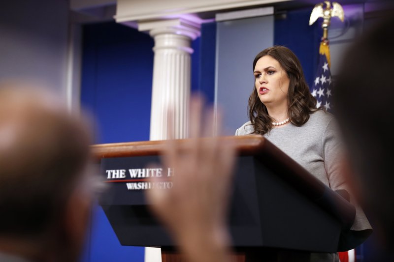 White House press secretary Sarah Huckabee Sanders speaks during the daily press briefing at the White House, Thursday, Dec. 7, 2017, in Washington.
