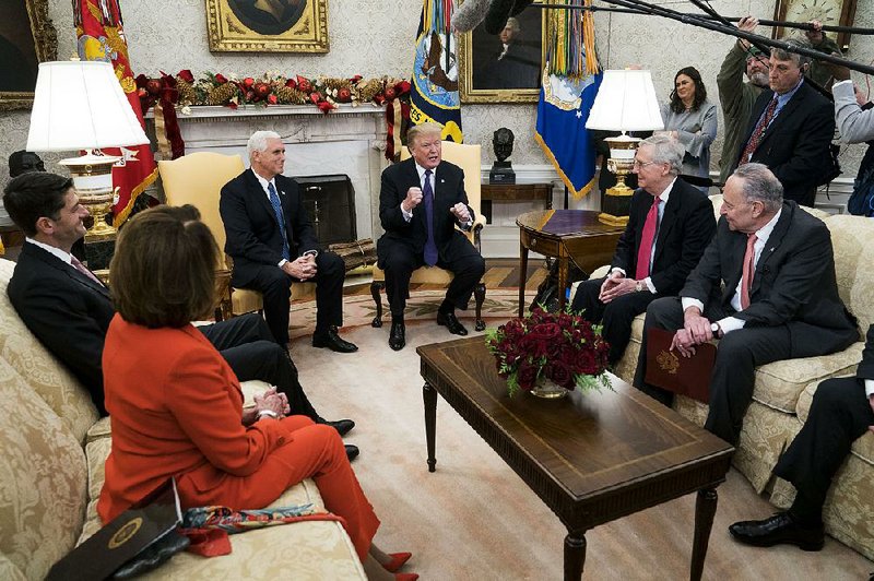 President Donald Trump meets with senior Republican and Democratic congressional leaders Thursday at the White House to start talks on a long-term spending bill in what Trump called “a very friendly, well-unified group, well-knit-together group of people.”