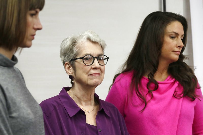 Rachel Crooks, left, Jessica Leeds, center, and Samantha Holvey attend a news conference Monday, Dec. 11, 2017, in New York to discuss their accusations of sexual misconduct against Donald Trump.