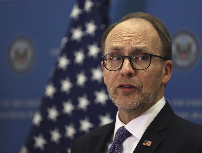 In this file photo taken on Nov. 9, 2016, U.S. Ambassador to Iraq Douglas Silliman speaks to the press during a gathering to watch U.S. election results in Baghdad. 